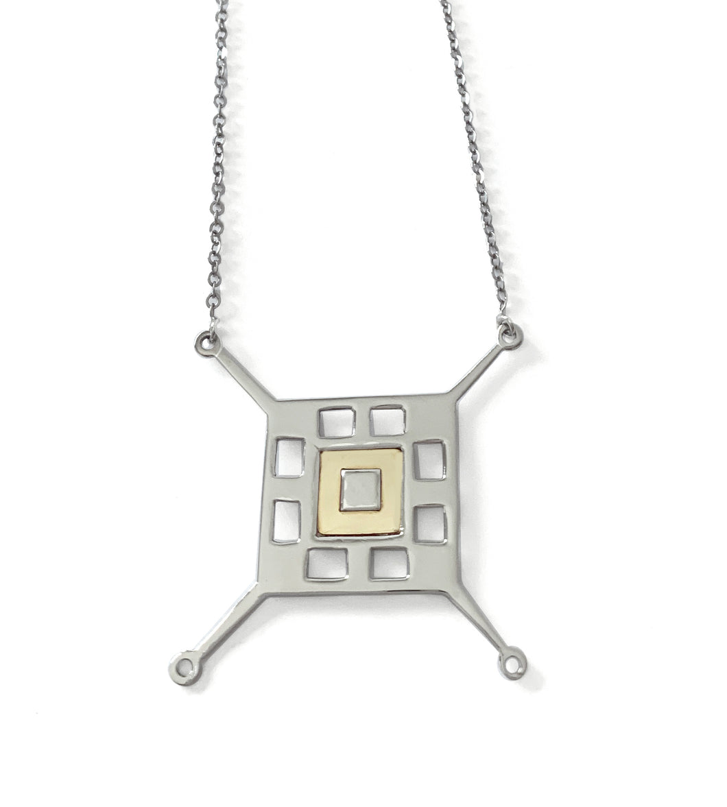 Silver & yellow gold plated square necklace
