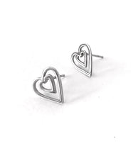 Load image into Gallery viewer, White gold duo-heart minimalist earrings