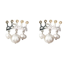 Load image into Gallery viewer, Silver with yellow gold plated crown multi-pearl earrings