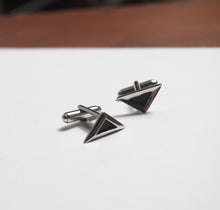 Load image into Gallery viewer, Triangular asymmetrical silver unisex cufflinks
