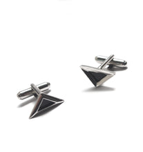 Load image into Gallery viewer, Silver with black enamel asymmetrical unisex cufflinks