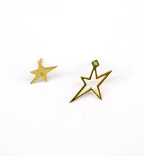 Load image into Gallery viewer, Yellow gold stars with diamonds asymmetrical earrings