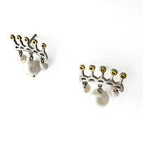 Load image into Gallery viewer, Silver with yellow gold plated crown multi-pearl earrings