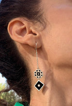 Load image into Gallery viewer, Silver with black enamel double chain earriings