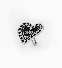 Load image into Gallery viewer, Silver heart with black enamel ring