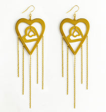 Load image into Gallery viewer, Gold plated flirty trio-heart long earrings