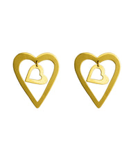 Load image into Gallery viewer, Gold flirty duo-hearts earrings