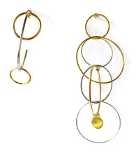 Load image into Gallery viewer, Silver and gold plated asymmetrical earrings
