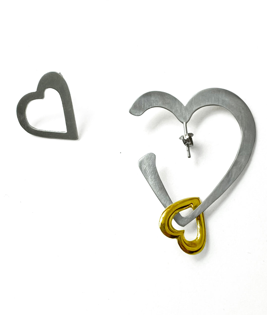 Multi hearts asymmetrical silver & gold plated earrings