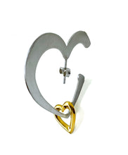 Load image into Gallery viewer, Multi hearts asymmetrical silver &amp; gold plated earrings
