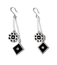 Load image into Gallery viewer, Silver with black enamel double chain earriings