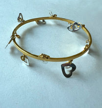 Load image into Gallery viewer, Yellow gold plated multi-heart with silver statement bangle
