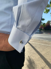 Load image into Gallery viewer, Silver with black enamel asymmetrical unisex cufflinks