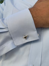 Load image into Gallery viewer, Silver with black enamel asymmetrical unisex cufflinks