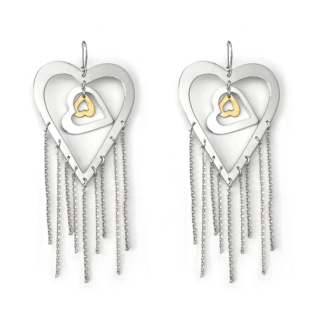 Silver 3-heart dangly earrings