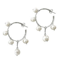 Load image into Gallery viewer, Silver and pearl hoop earrings