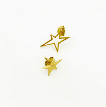 Load image into Gallery viewer, Yellow gold stars with diamonds asymmetrical earrings
