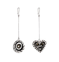 Load image into Gallery viewer, Opposites Attract silver with enamel asymmetrical earrings