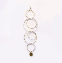 Load image into Gallery viewer, Silver with yellow gold plated multi-circle asymmetrical earrings