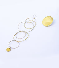 Load image into Gallery viewer, Silver with yellow gold plated multi-circle asymmetrical earrings