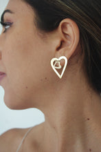 Load image into Gallery viewer, Gold flirty duo-hearts earrings