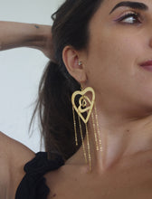 Load image into Gallery viewer, Gold plated flirty trio-heart long earrings