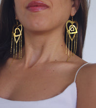 Load image into Gallery viewer, Gold plated flirty trio-heart long earrings