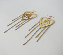 Load image into Gallery viewer, Gold plated flirty trio-heart long earrings