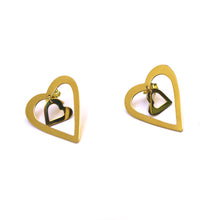 Load image into Gallery viewer, Gold flirty duo-hearts earrings