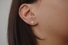 Load image into Gallery viewer, Yellow gold stars with diamonds asymmetrical earrings