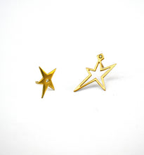 Load image into Gallery viewer, Yellow gold stars with diamonds asymmetrical earrings