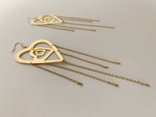 Load image into Gallery viewer, Gold plated flirty trio-heart long earrings