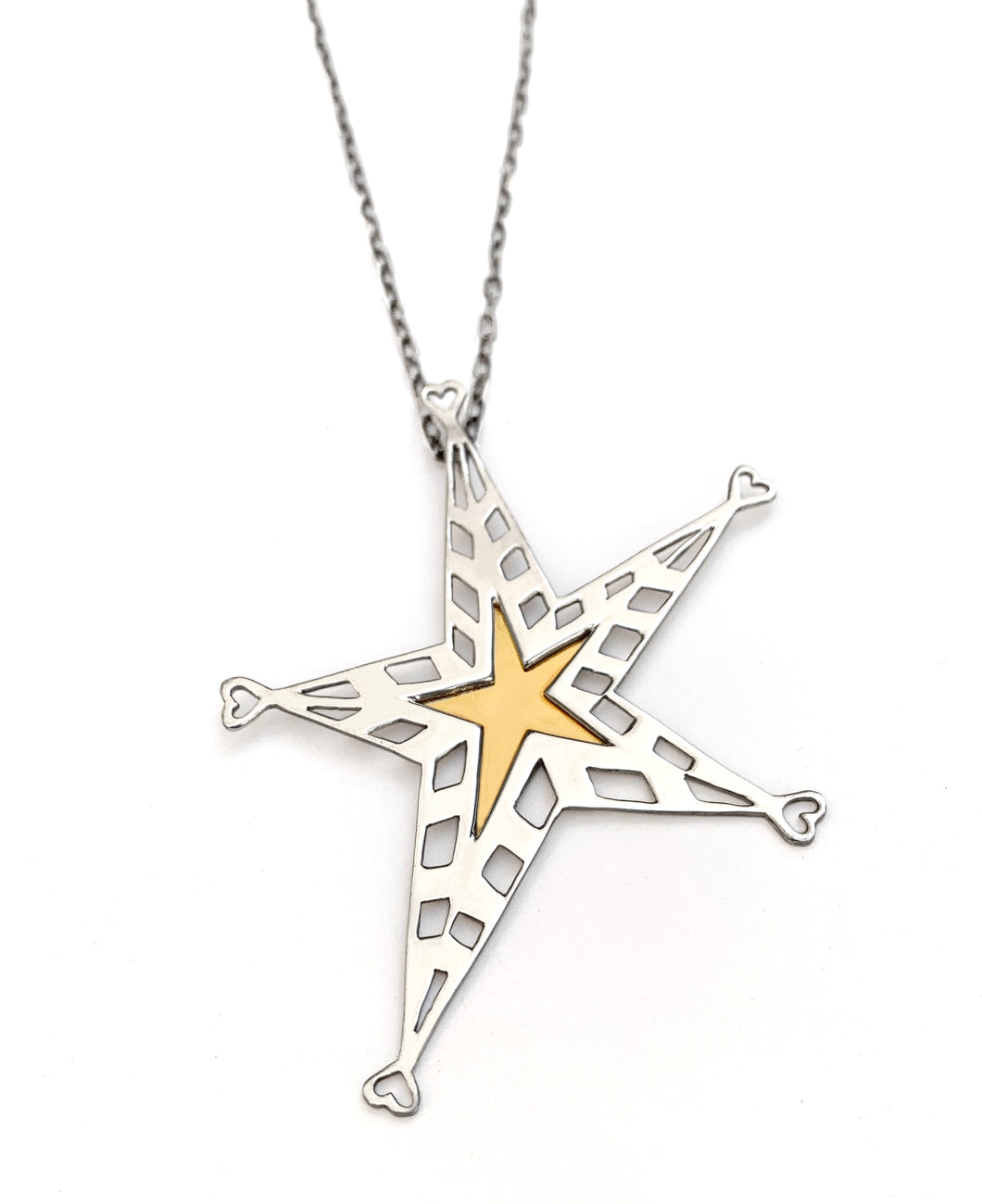 Glamorous double star silver and yellow gold plated pendant