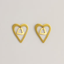 Load image into Gallery viewer, Gold flirty duo-hearts earrings