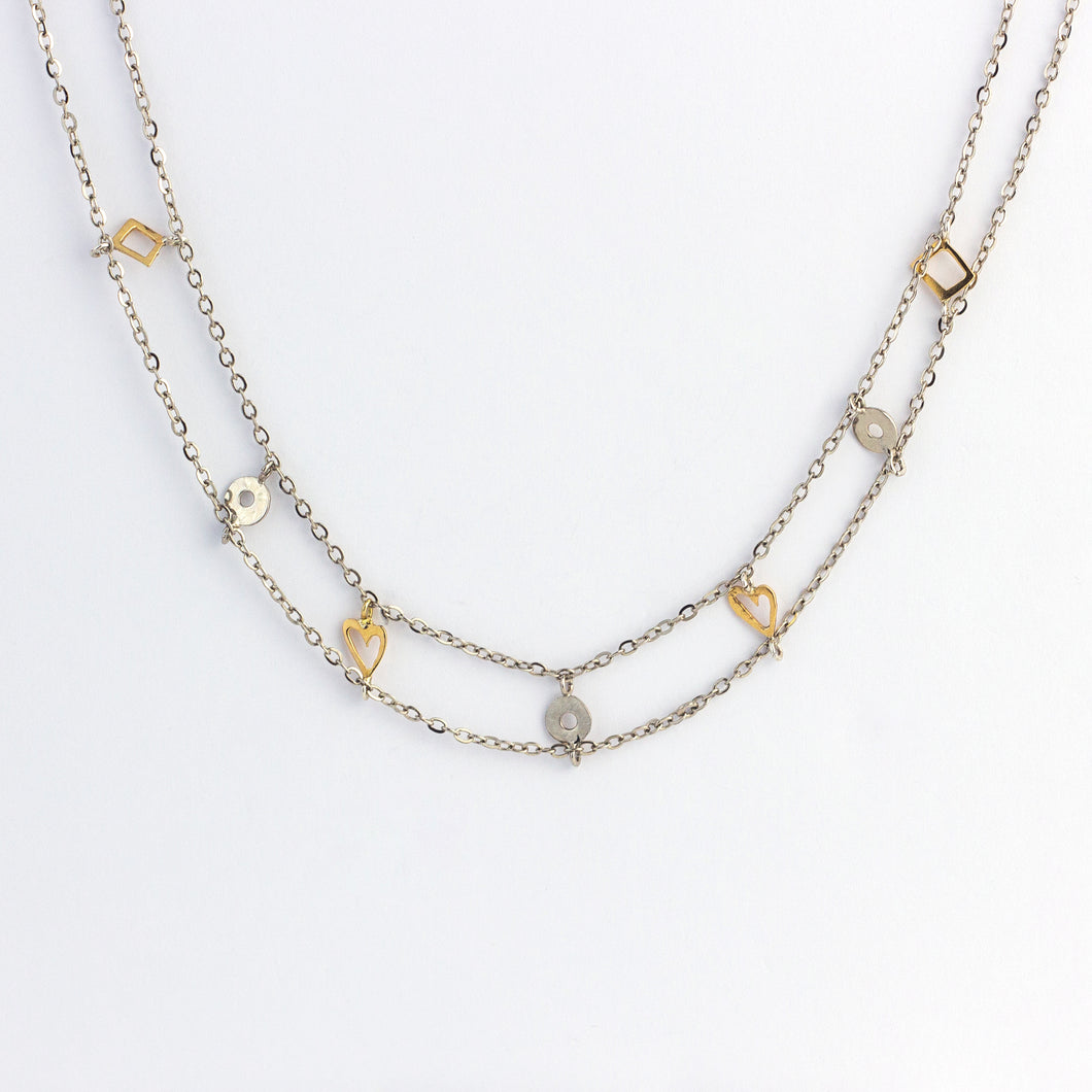 Silver & yellow gold plated double necklace