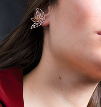 Load image into Gallery viewer, Artistic Leaves asymmetricsilver with yellow gold plated earrings