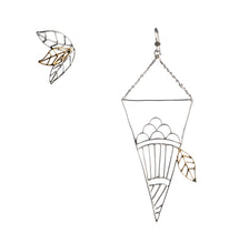Load image into Gallery viewer, Artistic Leaves asymmetricsilver with yellow gold plated earrings