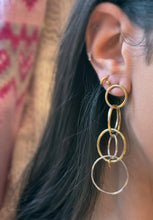 Load image into Gallery viewer, Silver with yellow gold plated dangly circles earrings
