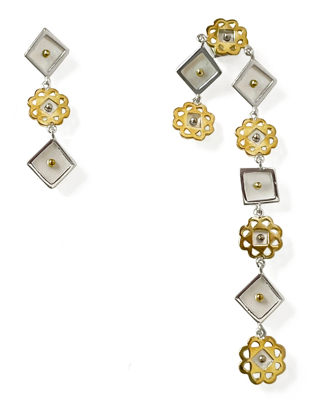 Silver with yellow gold plated embellished with mother-of-pearl statement earrings