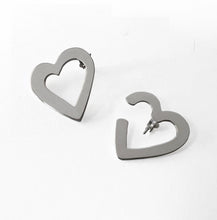 Load image into Gallery viewer, Asymmetrical hearts silver stud earrings
