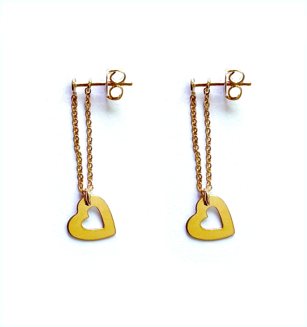 Romantic gold heart dangly earrings