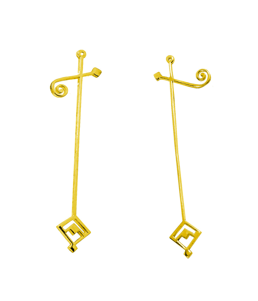 Silver yellow gold plated stick earrings