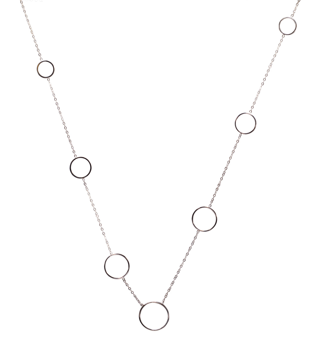 Silver long asymmetrical multi-circles necklace