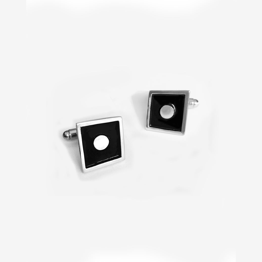 Silver with black enamel cufflinks