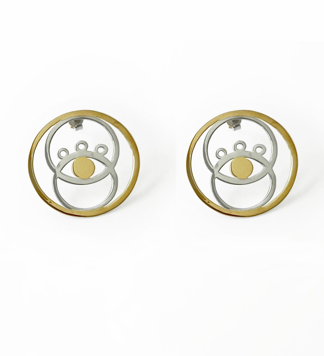 Silver with yellow gold plated eye earrings