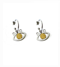 Load image into Gallery viewer, Silver with yellow gold plated eye earrings
