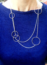 Load image into Gallery viewer, Silver long asymmetrical multi-circles necklace
