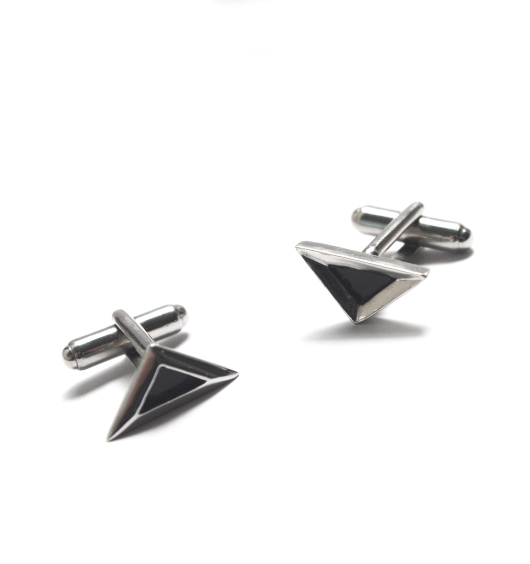 Triangular asymmetrical silver unisex cufflinks