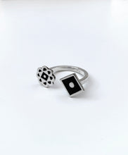 Load image into Gallery viewer, Silver with black enamel statement ring
