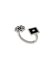 Load image into Gallery viewer, Silver with black enamel statement ring
